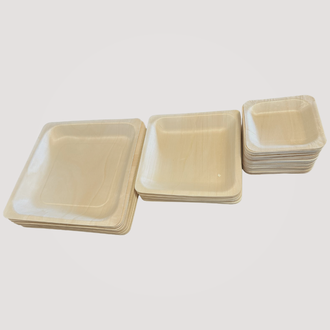 Eco Friendly Square Wooden Plate 4.5" (500 Pack) like Bamboo and Palm leaf